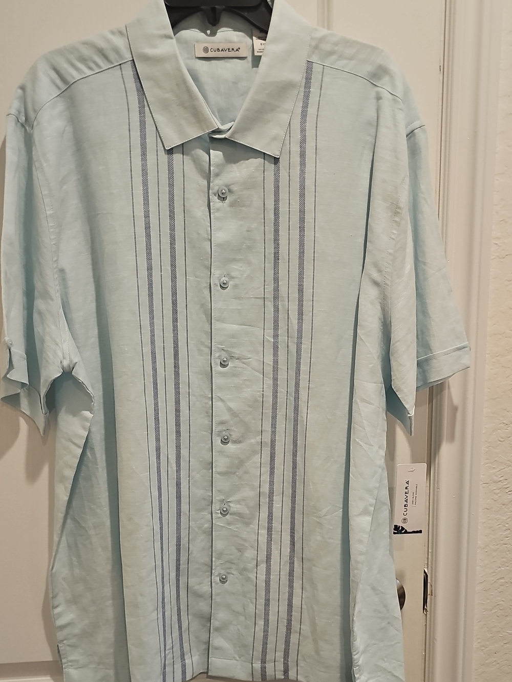 Cubavera Linen Button Down Short Sleeve Shirt Size XL Light Aqua Color